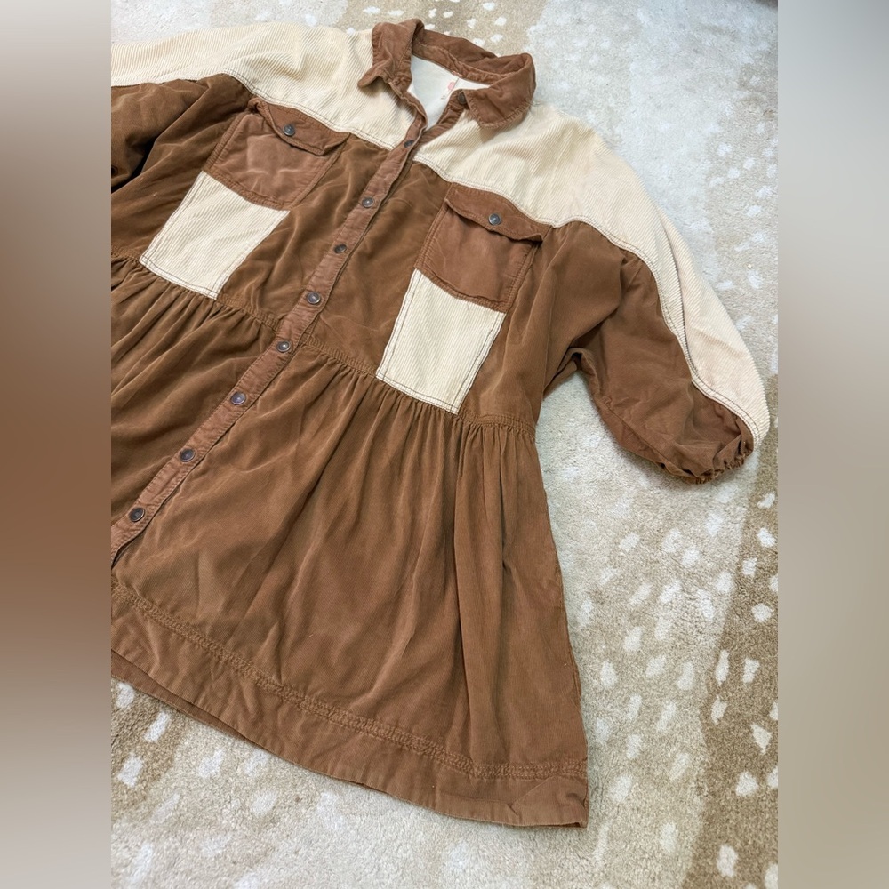 Free People Wild Roads Mini Buttodown Puff Sleeve Babydoll Pocket Dress SOLD - Picture 4 of 9